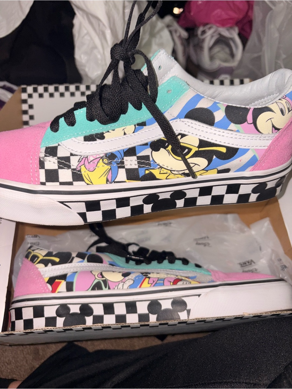 Vans Mickey Graphic Old Skool Sneakers - Pink/Teal/Black